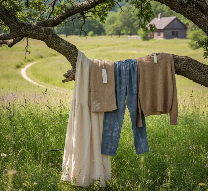 Vêtements suspendus en plein air, symbolisant la mode éthique et la durabilité