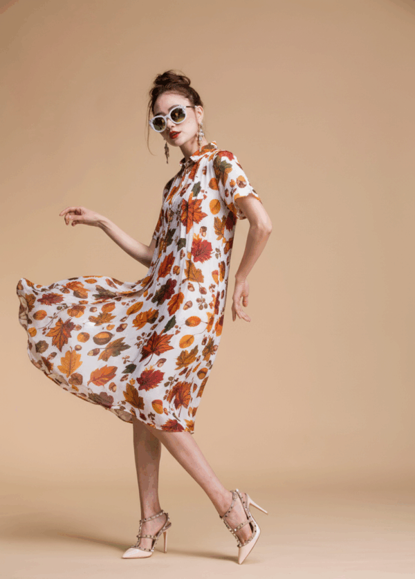 Robe Portefeuille Fluide - Motif Saisonnier Éthique